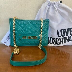 NWT Love Moschino Green Crossbody Bag On A Chain Quilted NEW